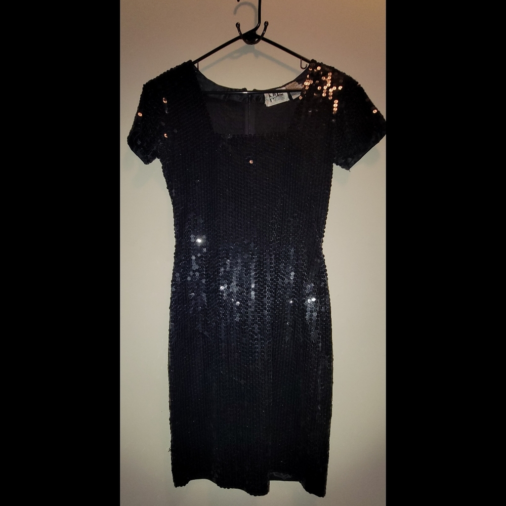 🖤 Vintage 80s Black Sequin Party Dress 🖤